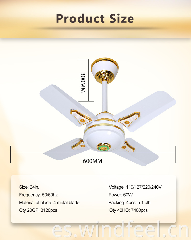 Precio barato ventilador ventilador de techo eléctrico de 24 pulgadas